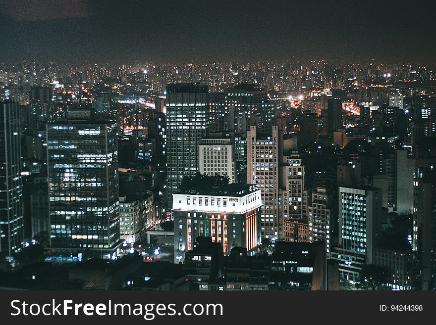 Aerial View Of Illuminated City At Night