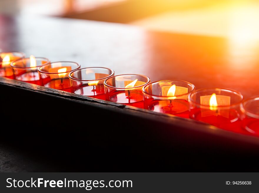 Peace In Asian Temple. Buddha Prayer Candle Light