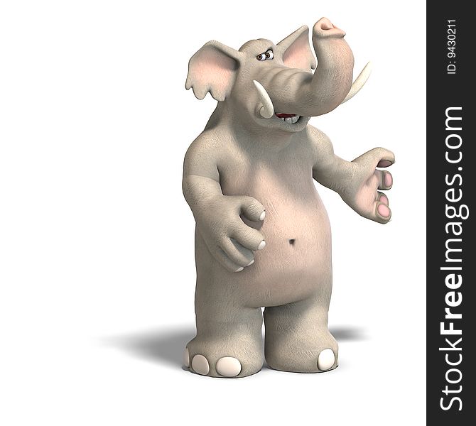 Cartoon elephant invites you to his party. With Clipping Path over whire