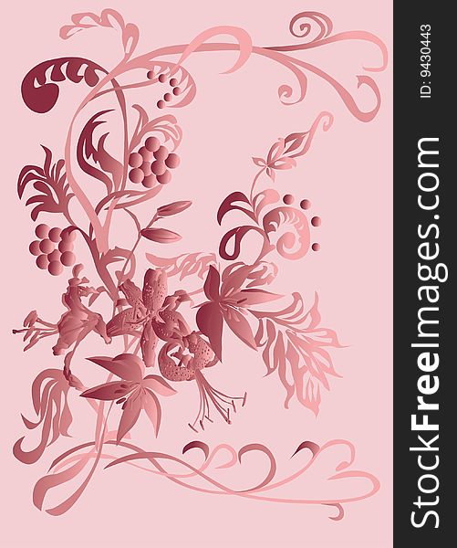 Illustration with brown floral background. Illustration with brown floral background