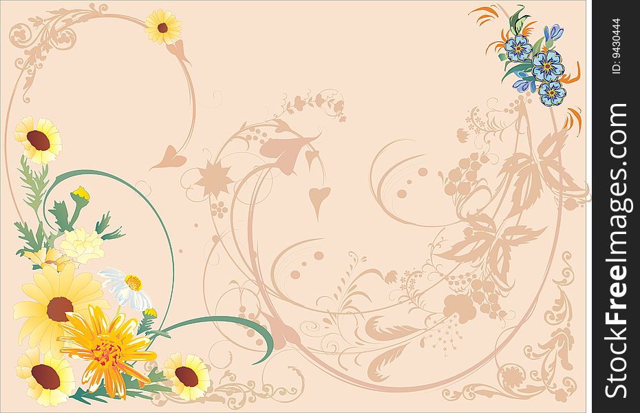 Illustration with yellow and brown floral background