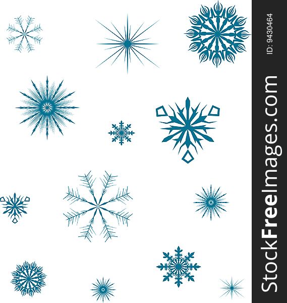 Blue snowflakes collection on white background. Blue snowflakes collection on white background