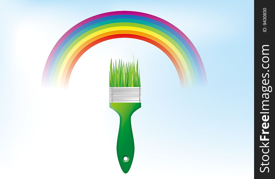 green brush and rainbow background