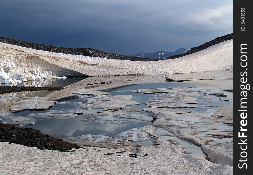 Ice floating in the nameless lake, Kachkar mountains, Turkey. Ice floating in the nameless lake, Kachkar mountains, Turkey