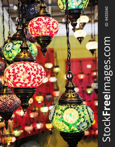 Lamps with glass, lamp shop, beautiful lamp