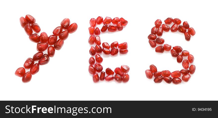 Word yes of red pomegranate letters