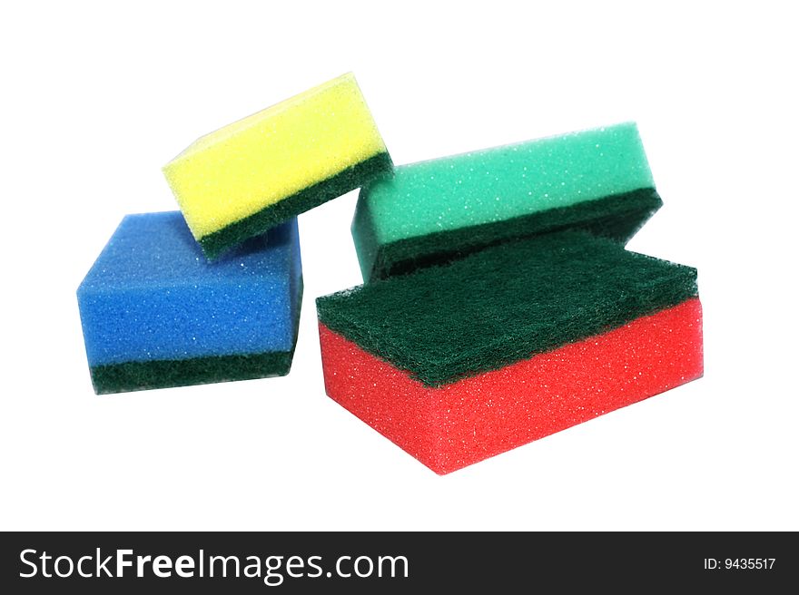 Some colored sponges isolated on a white background