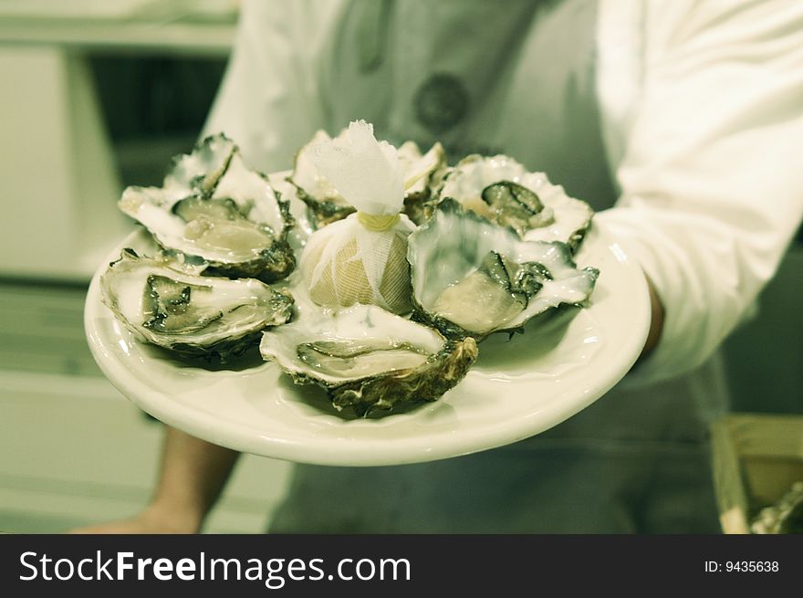 Oysters on display ready to eat