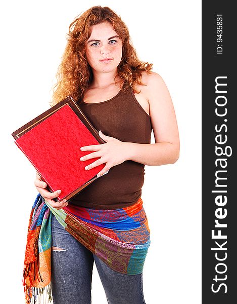 A pretty bright red haired girl with some folders in her hand and an
scarf around her waist in old torn jeans. A pretty bright red haired girl with some folders in her hand and an
scarf around her waist in old torn jeans.