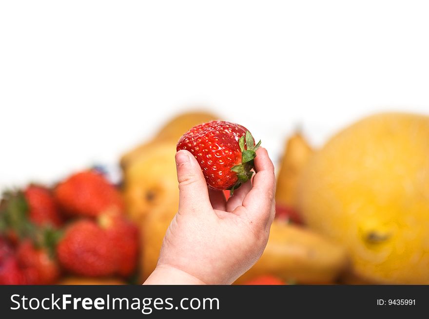 Baby S Hand With Strawberry