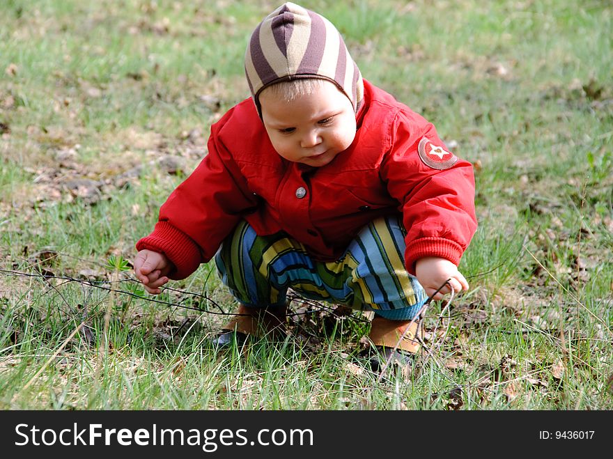 Independent kid playing by himself on walk. Independent kid playing by himself on walk