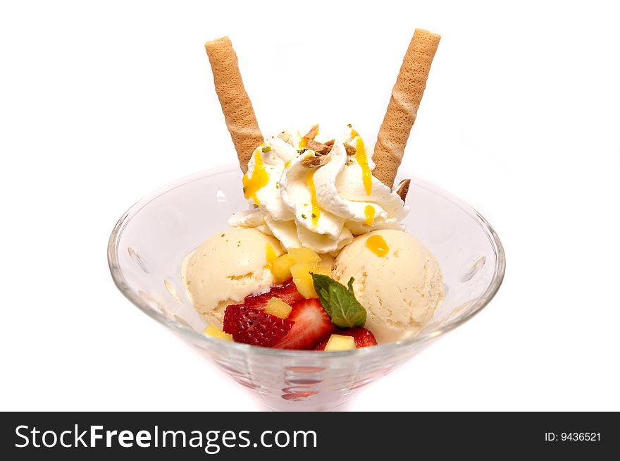 Gourmet ice cream in a bowl isolated