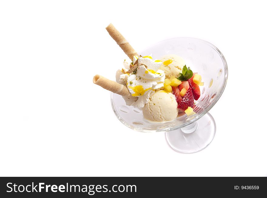 Gourmet ice cream in a bowl isolated