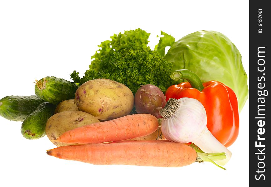 Fresh tasty vegetables on white background with clipping path