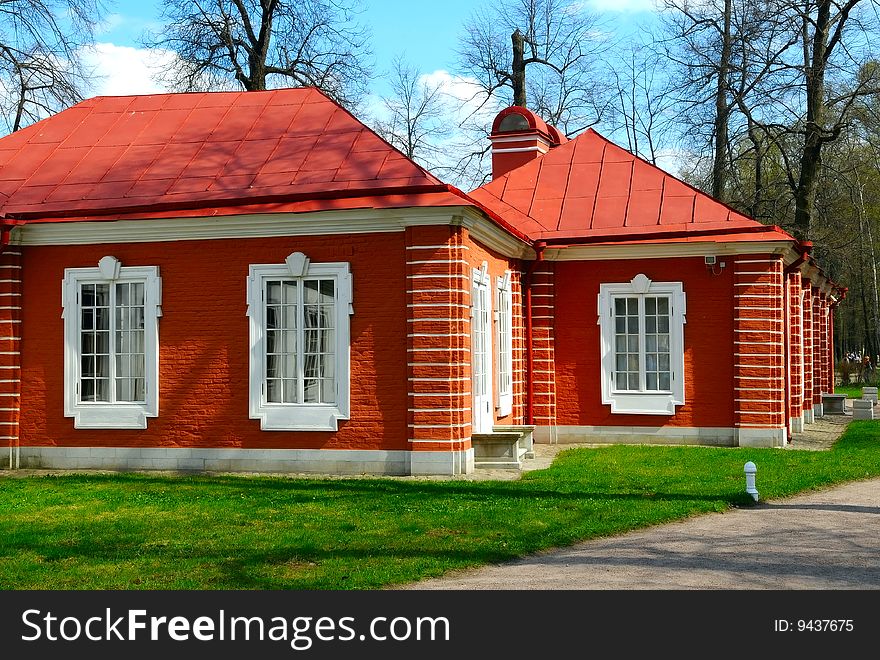 The image of red house, Russia