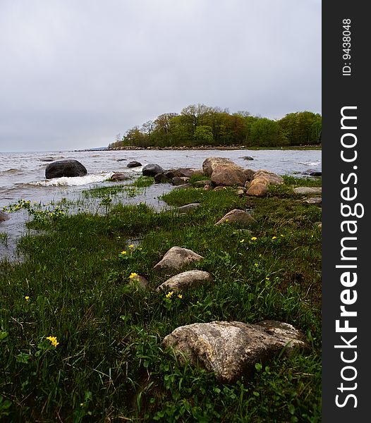 Landscape from st-lawrence river during bad weather day. Landscape from st-lawrence river during bad weather day