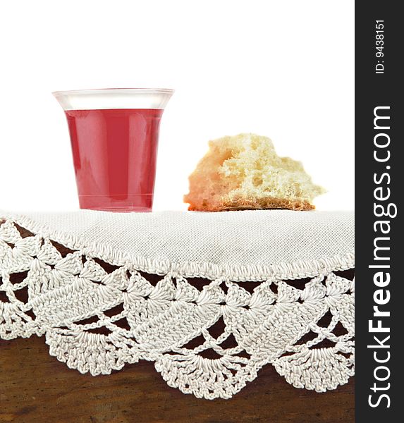 Communion Bread And Wine On White Background