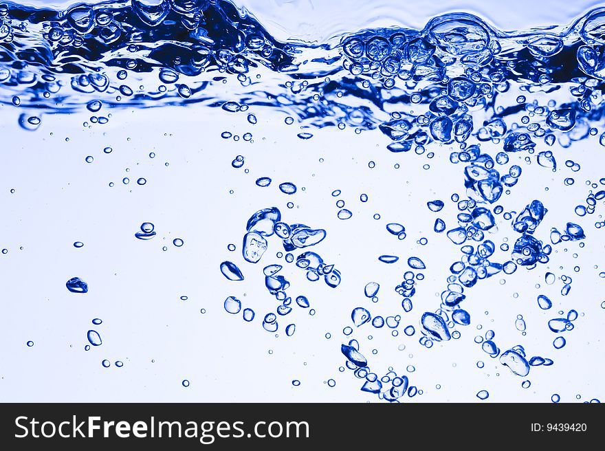 Background with creative bubbles. Blue splashing water