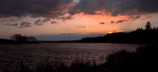 Weather Over Wild Rice Lake At Sunset Stock Photo