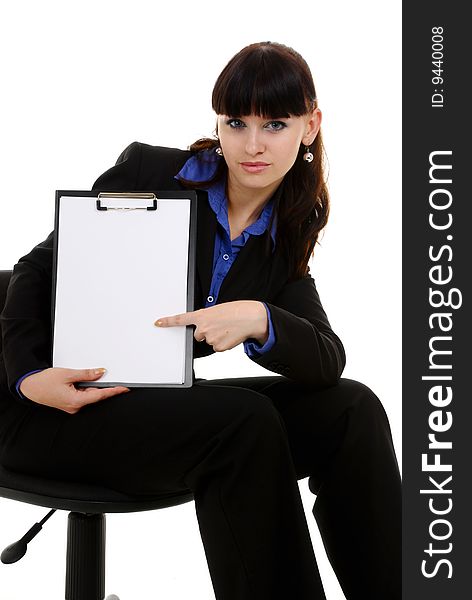 A pretty young businesswoman with clipboard