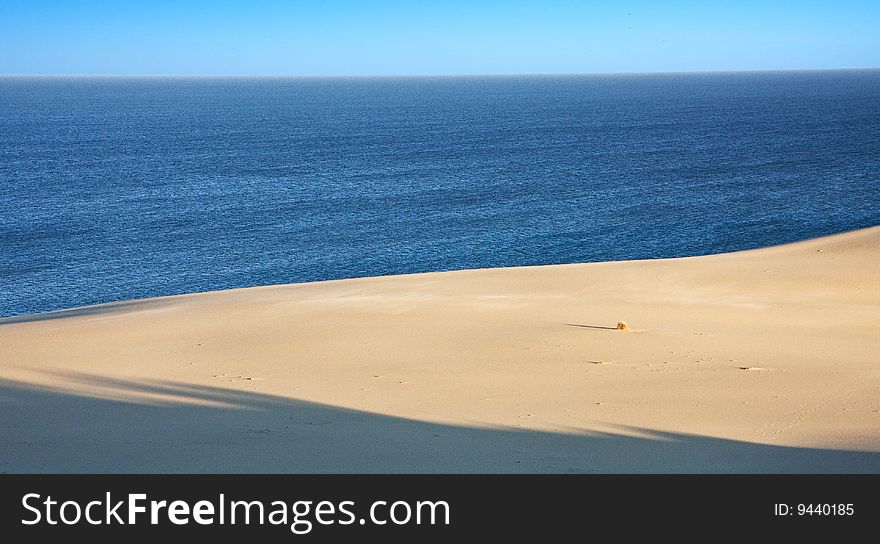 Sand desert near sea during sunny day