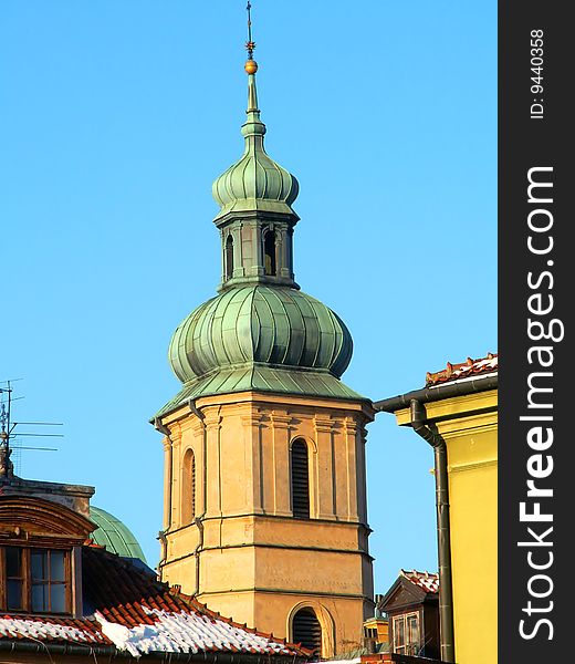 Church tower in the Old Town, Warsaw, Poland