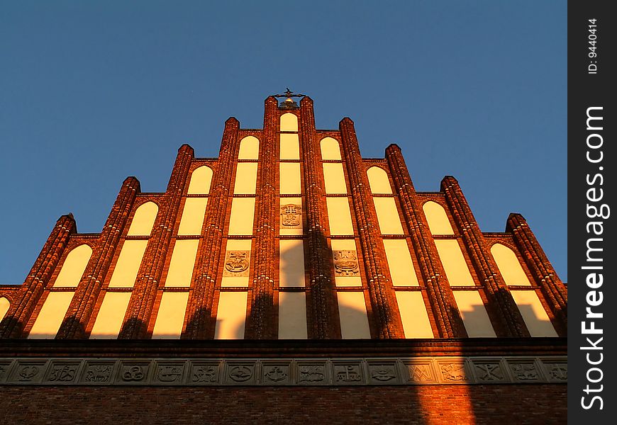 Top part of the church in Warsaw's Old Town, Poland