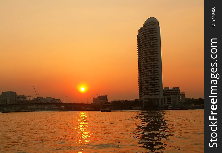 Sunset over the river Chao Phraya, Bangkok