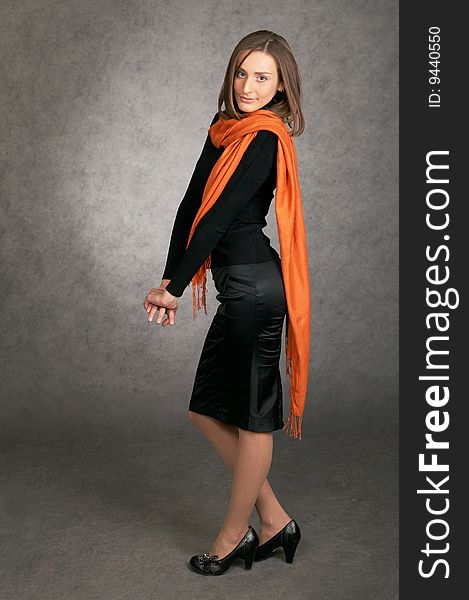 Fashion Model With A Orange Scarf