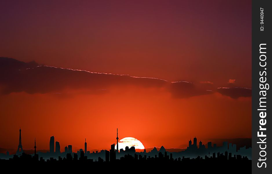 Sunset Cityscape Silhouette