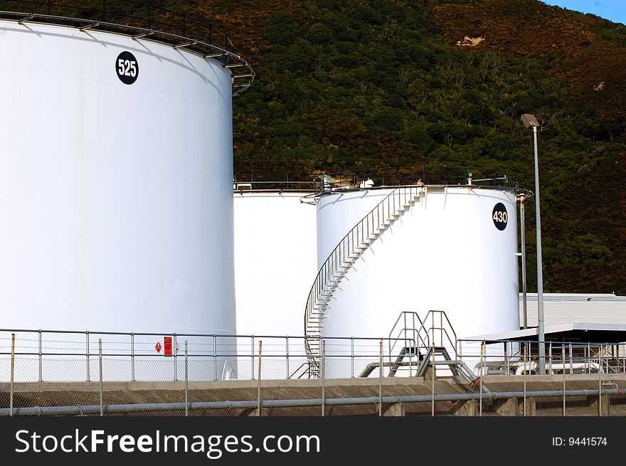 Chemical storage tanks at Seaview,Wellington,New Zealand