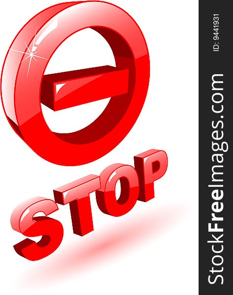 The 3d red vector stop symbol on white