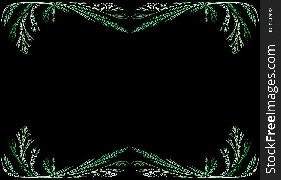 Leafy Green Fractal Frame With Black Copy Space