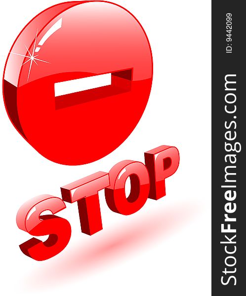 The 3d red vector stop symbol on white