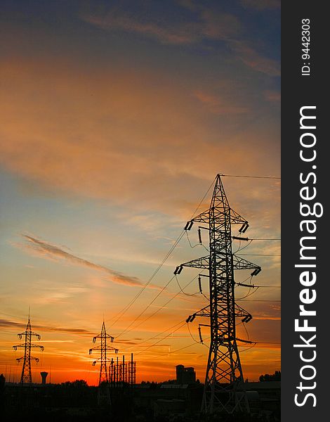 Electrical powerful red clouded sunset. Electrical powerful red clouded sunset