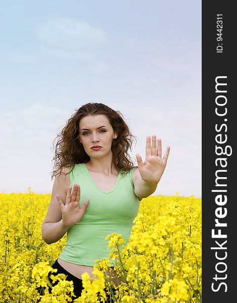 Yoga girl in flower field. Yoga girl in flower field