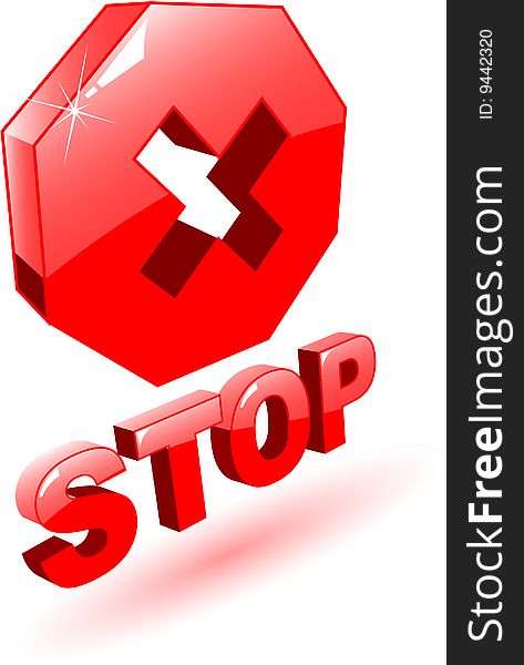 The 3d red vector stop symbol on white