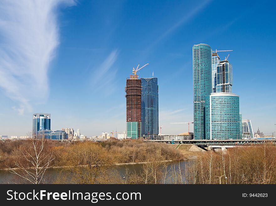 View of the Moscow Business Center from the Moscow river bank. View of the Moscow Business Center from the Moscow river bank