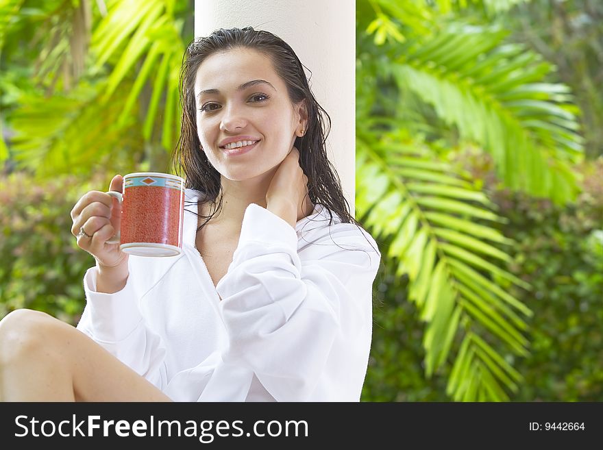 Portrait of young pretty woman in summer environment. Portrait of young pretty woman in summer environment