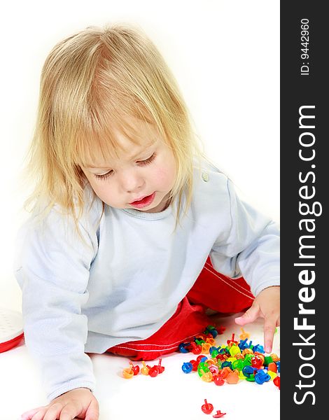 Cute toddler girl over white portrait