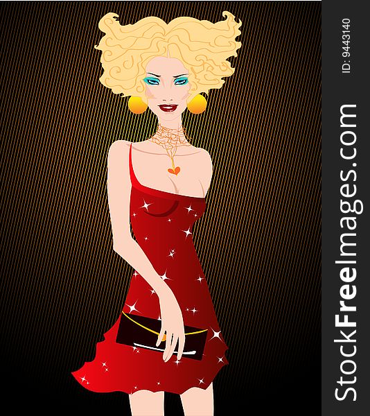 Vector illustration of beautiful woman in the disco style.