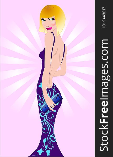 Vector illustration of beautiful woman in the disco style.