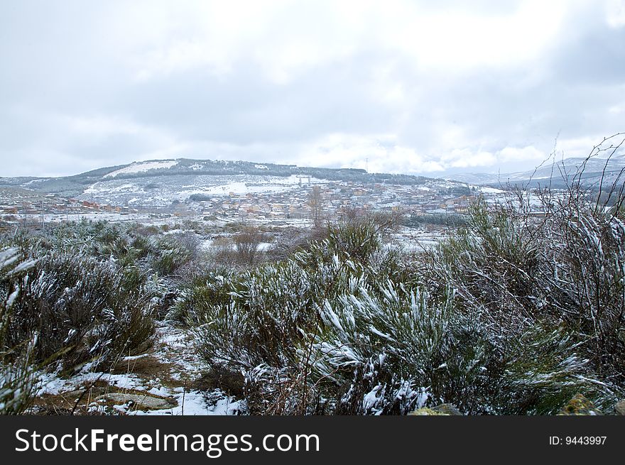 Winter village at gredos mountains