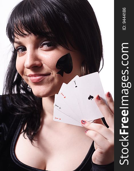 Beautiful girl with cards in a hand. Beautiful girl with cards in a hand