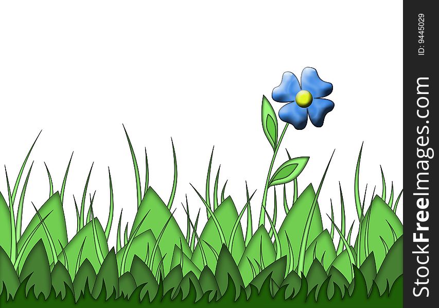 Illustration  of  green  herb  with  blue flower