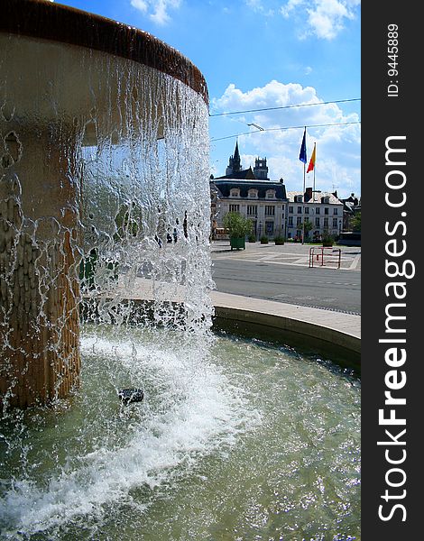 A fountain on the main square in Orleans in France on a very hot summer's day. A fountain on the main square in Orleans in France on a very hot summer's day.