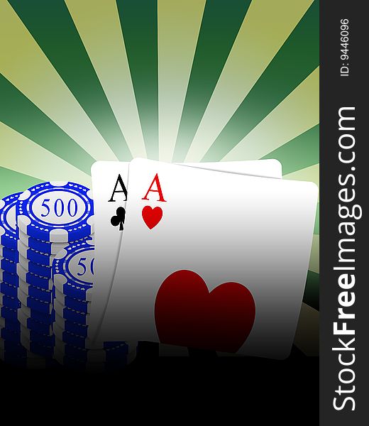 Aces in hand in game poker on the casino table. Aces in hand in game poker on the casino table