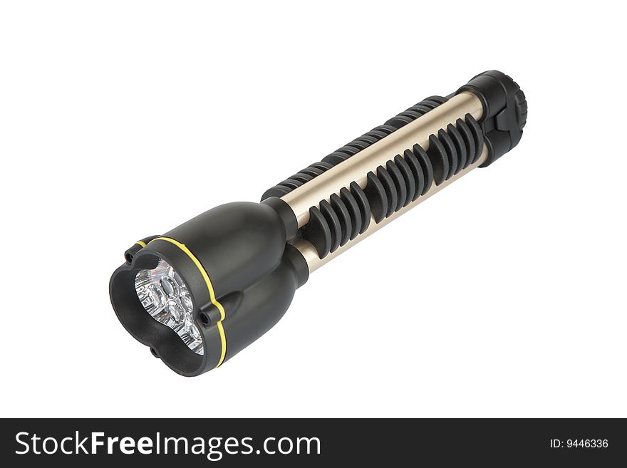 A black flashlight, isolated on white