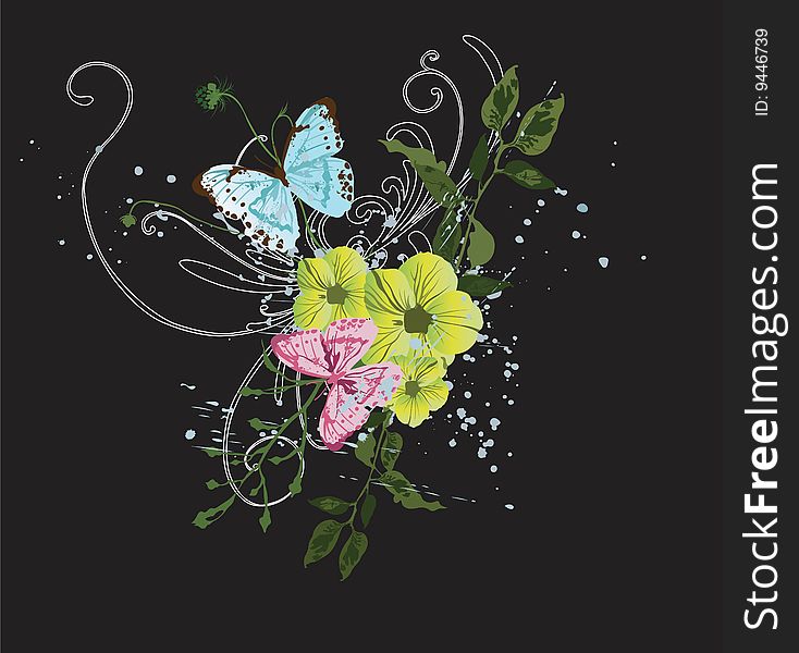 Illustration of flowers and butterflies. Illustration of flowers and butterflies