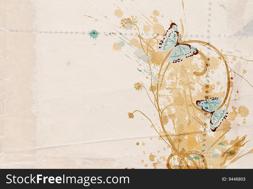 Illustration of butterflies on vintage paper. Illustration of butterflies on vintage paper